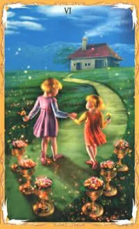 Six of Cups card from the Alchemia Tarot deck