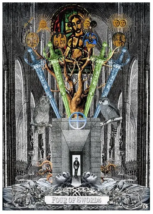 4 of Swords card from the Alchemical Visions Tarot deck
