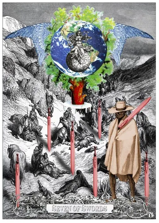 7 of Swords card from the Alchemical Visions Tarot deck