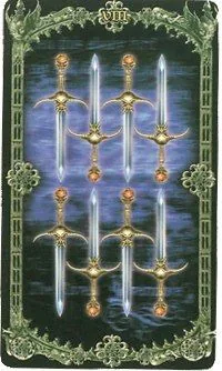 Ten of Swords from the Alchemy 1977 England Tarot Deck