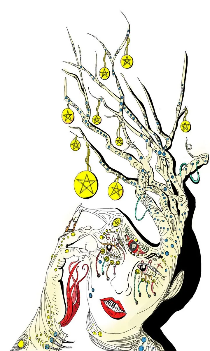 Recovered Pentacles Card card from the Amanda Palmer Tarot deck