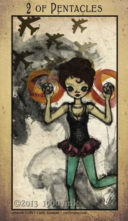 2 of Pentacles card from the Amanda Palmer Tarot deck