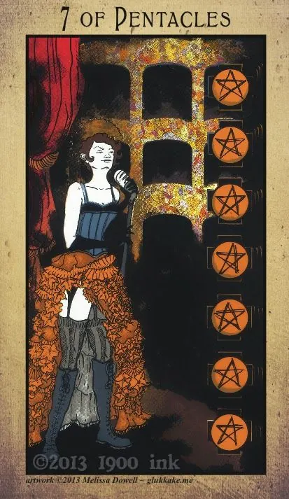 7 of Pentacles card from the Amanda Palmer Tarot deck