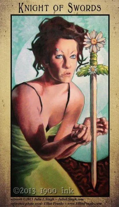 Knight of Swords card from the Amanda Palmer Tarot deck