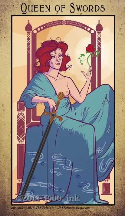 Queen of Swords card from the Amanda Palmer Tarot deck