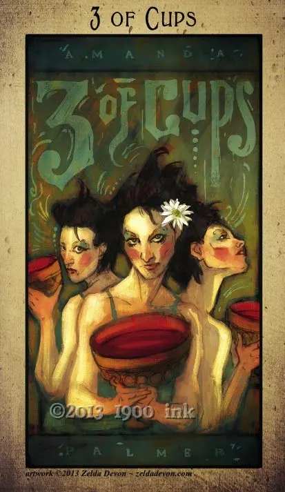 3 of Cups card from the Amanda Palmer Tarot deck