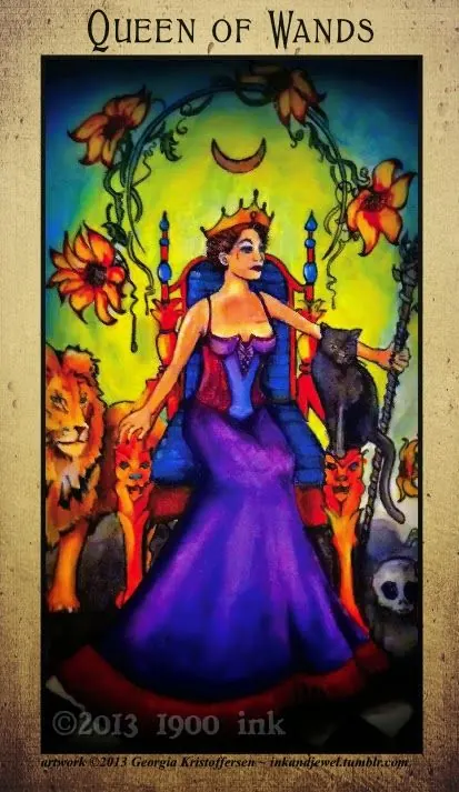 Queen of Wands card from the Amanda Palmer Tarot deck