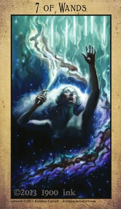 7 of Wands card from the Amanda Palmer Tarot deck