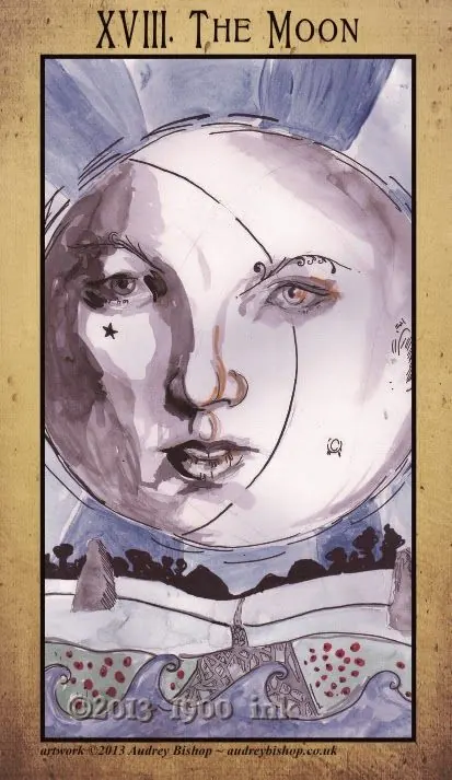 The Moon card from the Amanda Palmer Tarot deck