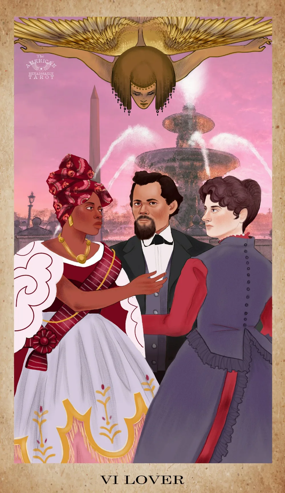 The Lover card from the American Renaissance Tarot deck