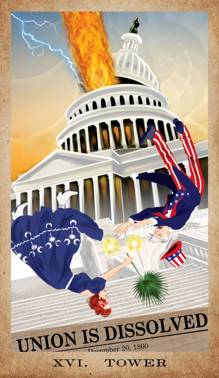 The Tower card from the American Renaissance Tarot deck