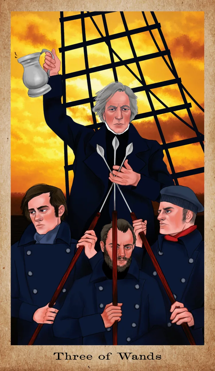Three of Wands card from the American Renaissance Tarot deck