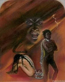 The Devil card from the Ancestral Path Tarot deck by Julie Cuccia-Watts