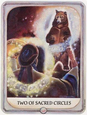 Two of Sacred Circles card from the Ancestral Path Tarot deck by Julie Cuccia-Watts