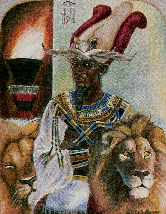 the king of staves is depicted in this taroti card with lion and lion