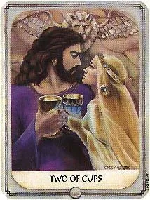 a tarot card with two women holding cups