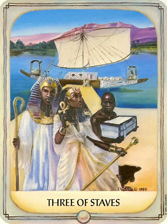 Ancestral Path Tarot Deck Review 16 Three of Staves card from the Ancestral Path Tarot deck