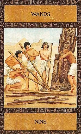 Nine of Wands card from the Ancient Egyptian Tarot deck