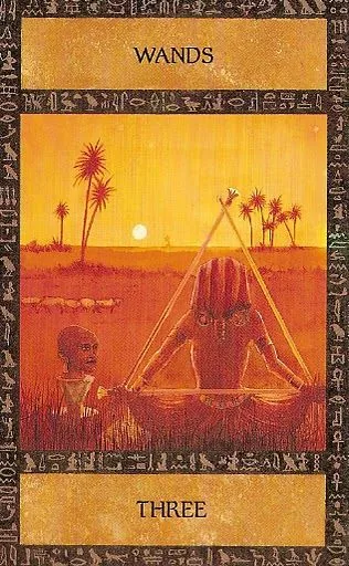Three of Wands card from the Ancient Egyptian Tarot deck