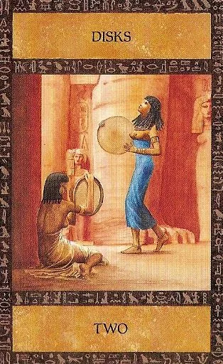 Two of Disks card from the Ancient Egyptian Tarot deck