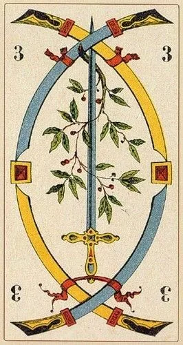 3 of Swords card from the Ancient Italians Tarot deck
