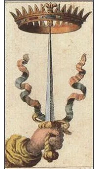 Ace of Swords card from the Ancient Minchiate Etruria Tarot deck