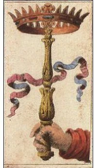 Ace of Wands card from the Ancient Minchiate Etruria Tarot deck