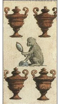 Four of Cups card from the Ancient Minchiate Etruria Tarot deck