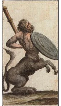 Knight of Wands card from the Ancient Minchiate Etruria Tarot deck