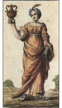 Page of Cups card from the Ancient Minchiate Etruria Tarot deck