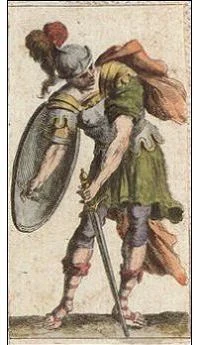Page of Swords card from the Ancient Minchiate Etruria Tarot deck