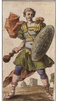 Page of Wands card from the Ancient Minchiate Etruria Tarot deck