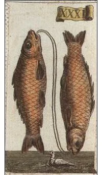 Pisces card from the Ancient Minchiate Etruria Tarot deck