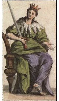 Queen of Swords card from the Ancient Minchiate Etruria Tarot deck