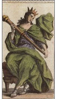 Queen of Wands card from the Ancient Minchiate Etruria Tarot deck