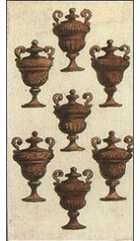Seven of Cups card from the Ancient Minchiate Etruria Tarot deck