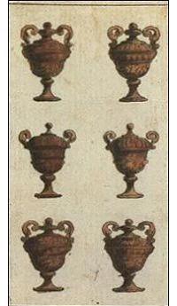 Six of Cups card from the Ancient Minchiate Etruria Tarot deck