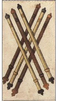 Six of Wands card from the Ancient Minchiate Etruria Tarot deck