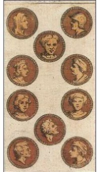 Ten of Coins card from the Ancient Minchiate Etruria Tarot deck