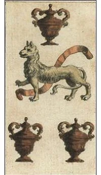 Three of Cups card from the Ancient Minchiate Etruria Tarot deck