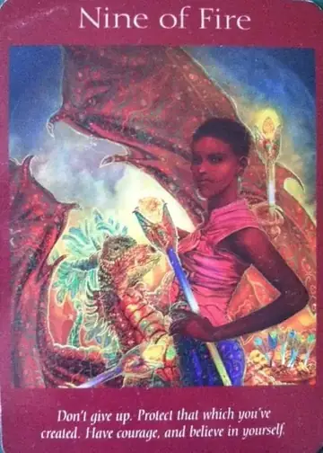 Nine of Fire card from the Angel Tarot deck