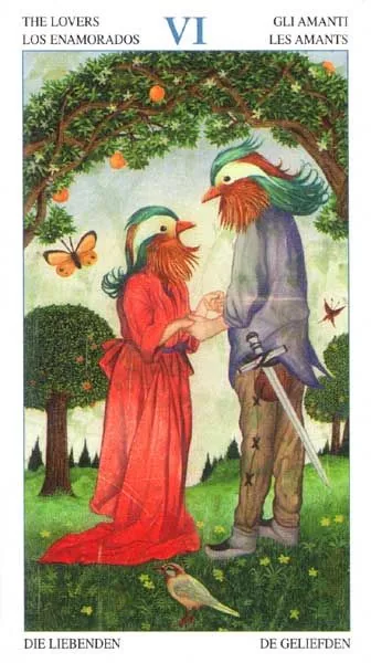 The Lovers card from the Animal Lords Tarot deck