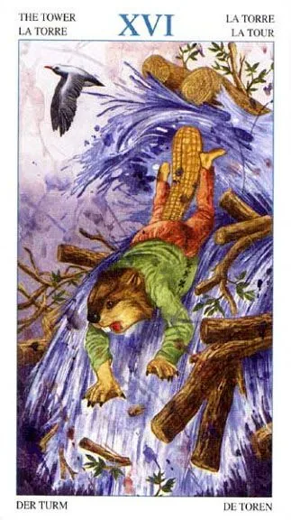 The Tower card from the Animal Lords Tarot deck