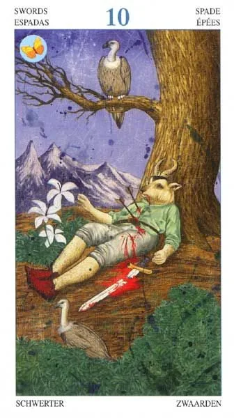 Ten of Swords card from the Animal Lords Tarot deck