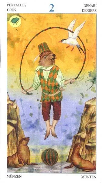 Two of Pentacles card from the Animal Lords Tarot deck