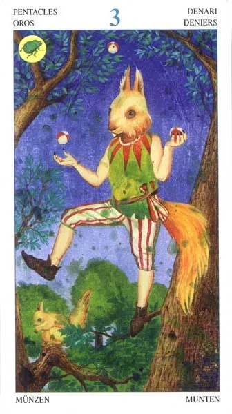 Three of Pentacles card from the Animal Lords Tarot deck