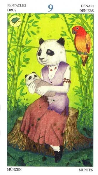 Nine of Pentacles card from the Animal Lords Tarot deck