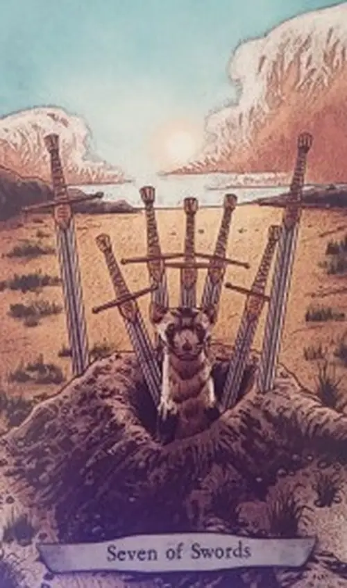 7 of Swords card from the Animal Totem Tarot deck