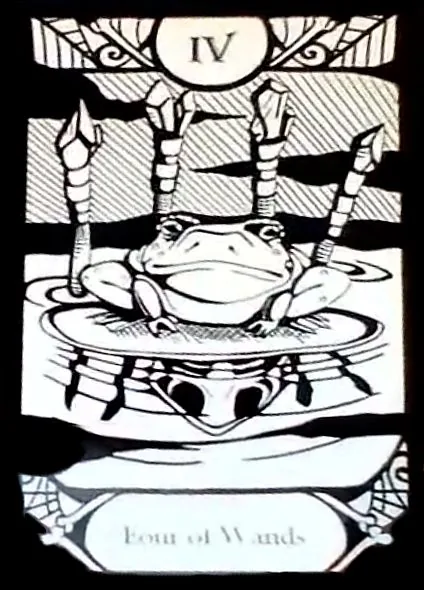 Four of Wands card from the Animalis Os Fortuna Tarot deck