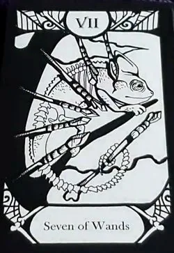 Seven of Wands card from the Animalis Os Fortuna Tarot deck
